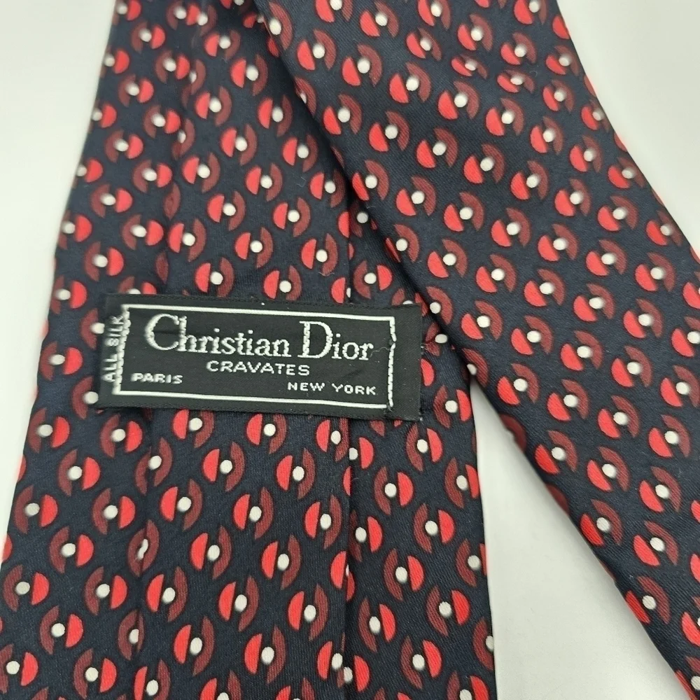 Christian Dior pattern vintage silk navy and red tie